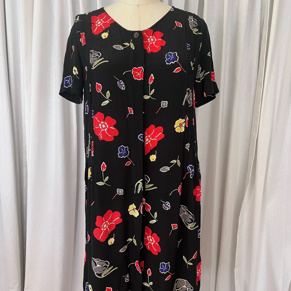 Marlys made in Italy Vintage 90’sbBlack Floral Dress